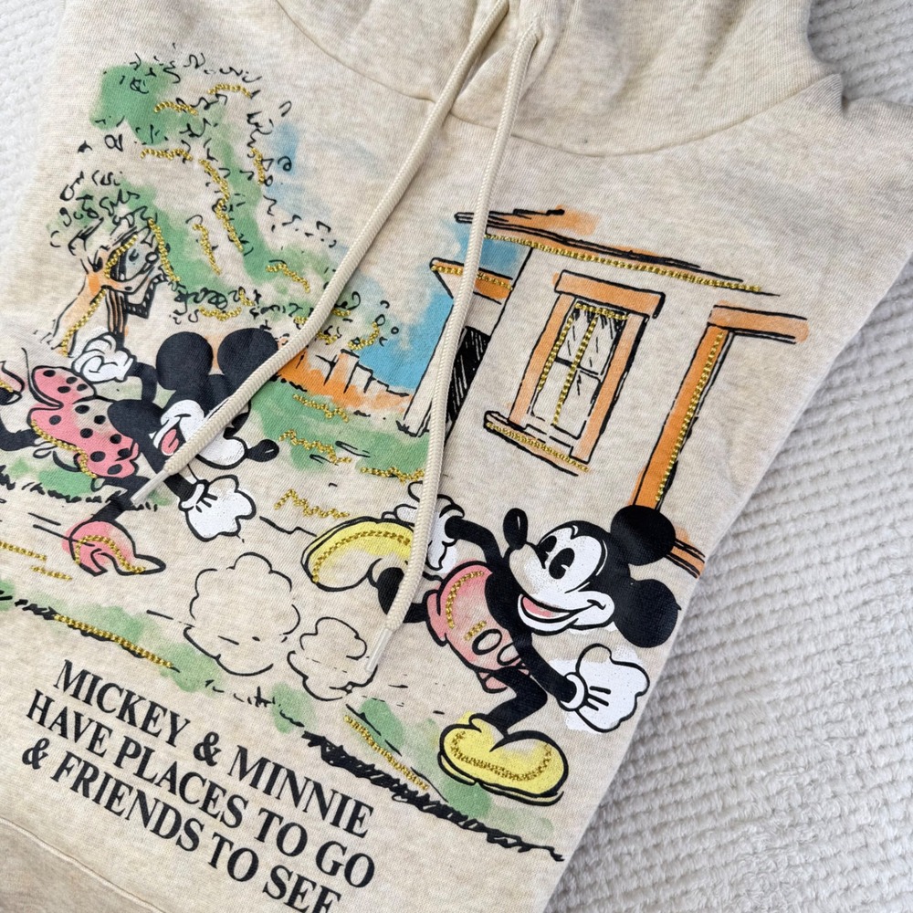 Disney Mickey Mouse Minnie Hoodie Oatmeal Heather Graphic Sweatshirt M MMN042AW